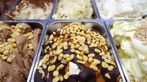 Showcase of artisanal ice cream Stock Footage 218023596