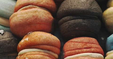 Showcase with attractive bright sweets. Sweets and baked goods Stock Footage 255838745