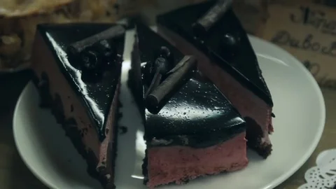 Showcase of cakes, pastry in window display Stock Footage 74510841
