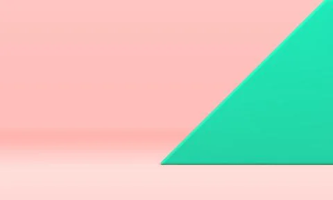 Showcase display 3d form green triangle pink pastel wall background realistic Stock Illustration