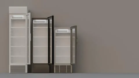 Showcase Display Cooler Front View Open Door 3D Render Illustration Backgroun Stock Illustration