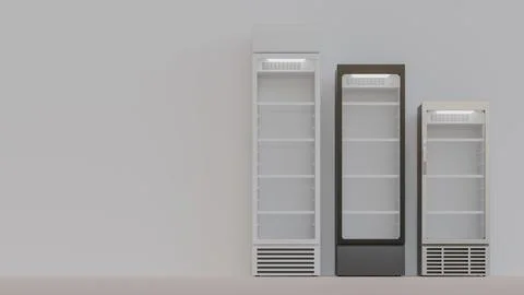 Showcase Display Cooler Front View 3D Render Illustration Background Illustrazione stock