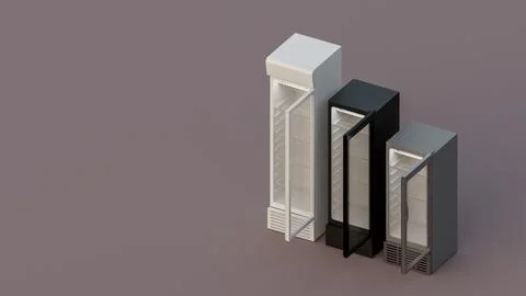 Showcase Display Cooler Open Door Isometric View 3D Render Illustration Bac.. Stock Illustration