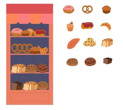 Showcase with flour products, the vector graphics Stock Illustration