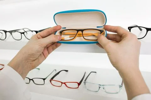 Showcase with glasses for vision correction 스톡 사진