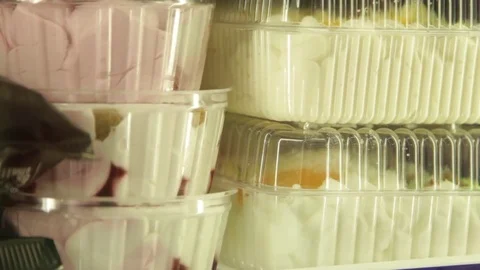 Showcase with ice cream, closeup Stock Footage 74504287