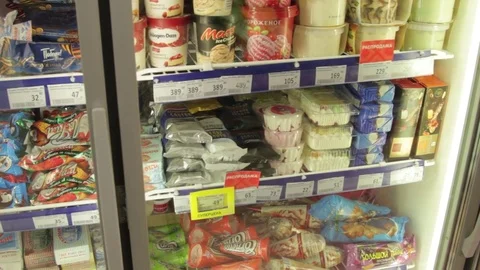 Showcase with ice cream, Different types of ice cream Stock Footage 74504541