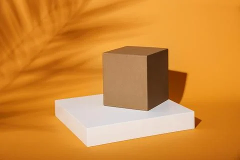 Showcase layout. Flat lay trendy studio presentation composition.Product st.. Stock-Fotos