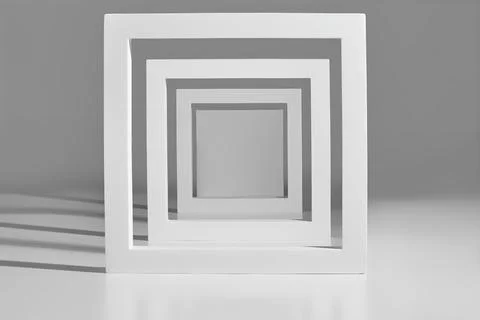 Showcase layout of square frames of different sizes on gray background Stock Photos