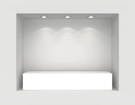 Showcase with lights and podiums for samples product Stock Illustration