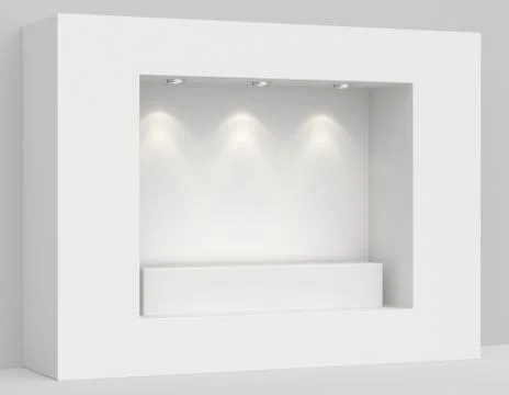 Showcase with lights and podiums for samples product 스톡 일러스트