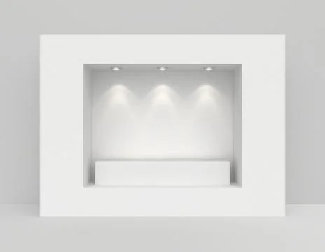 Showcase with lights and podiums for samples product Illustrazione stock