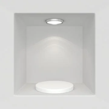 Showcase with lights and podiums for samples product Illustrazione stock