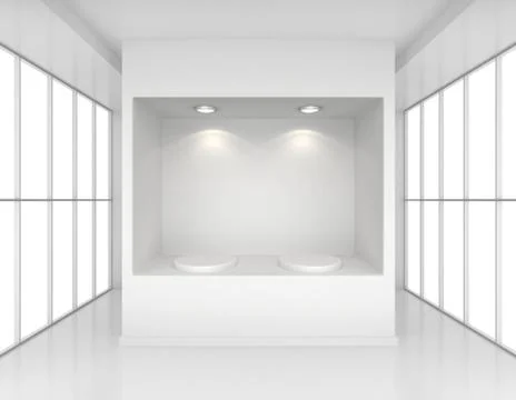 Showcase with lights and podiums for samples product in blank interior room Stock Illustration