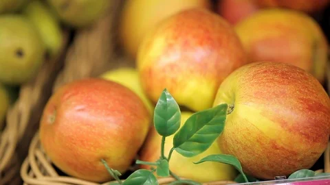 Showcase with lots of apples Stock Footage 100269173