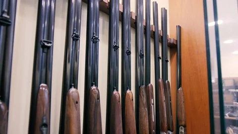 Showcase with machine guns details Stock Footage 86391444
