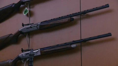 Showcase with machine guns Stock Footage 86391341