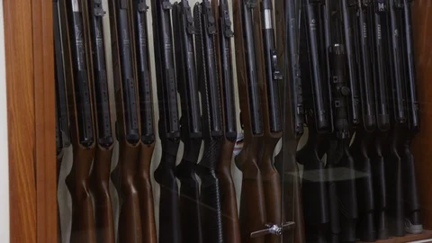 Showcase with machine guns Stock Footage 86391413