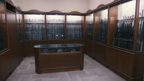 Showcase with machine guns Stock Footage 86391416