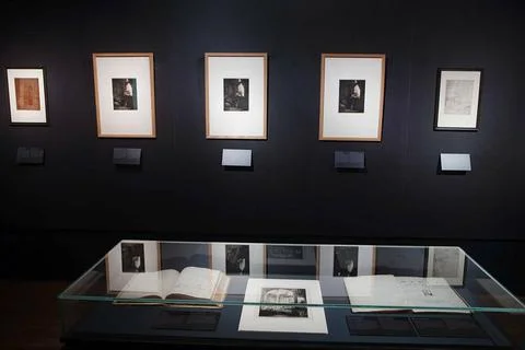 Showcase with objects for a wall with portraits of Jan Six; Masterpieces o... Stock Photos