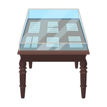 Showcase with old documents icon in cartoon style isolated on white background Illustrazione stock