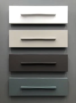 Showcase of pen samples for a drawer in the store Stock Photos