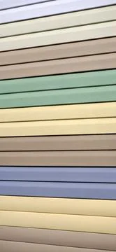 Showcase with plastic panels, siding options for building facades. assortment Foto stock