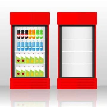 Showcase-refrigerator for juice. Empty and full showcase. Showcase with juice Stockillustratie