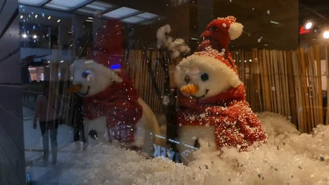 Showcase with snowmen Stock Footage 100846010