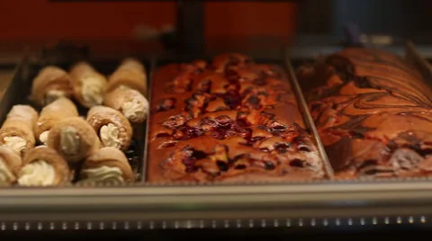 Showcase with sweet pastries Stock Footage 59869965