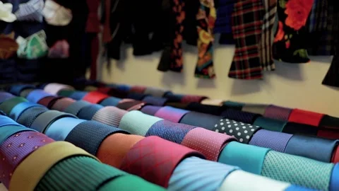 Showcase with a tie in the store. Accessory for men's clothing. Stock Footage 165959050