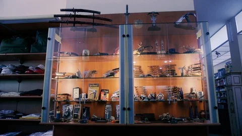 Showcase with weapons Stock Footage 86391346