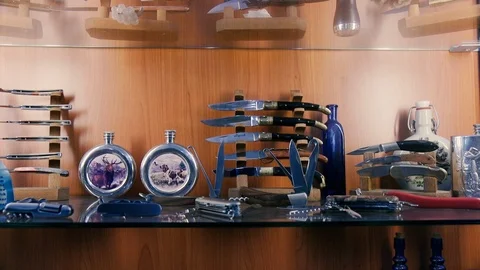 Showcase with weapons Stock Footage 86391355