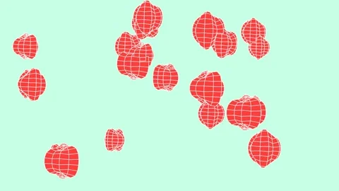 Showcases an abstract animation of several organic, red, grid-based Stock Footage 337859072