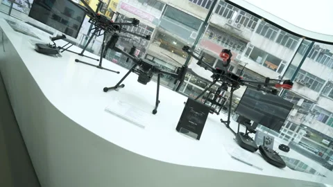 Showcases with drones matrice, inspire, phantom. No people Stock Footage 94979480