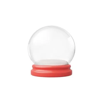 Showcases an empty 3d snow globe featuring a round dome on top of a vibrant red Stock Illustration