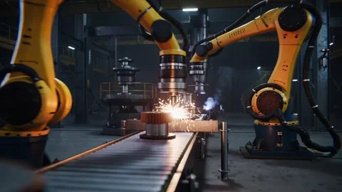 Showcases a modern, automated manufacturing process inside a factory. Stock Footage 320168397