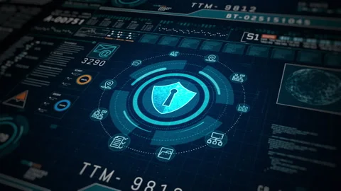 Showcases a Sophisticated Cybersecurity Interface with a Global Network Stock Footage 273281246
