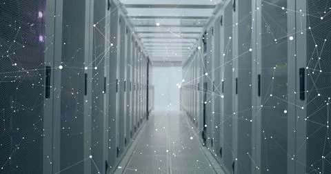 Showcasing advanced technology, modern data center with visualized network Stock Photos