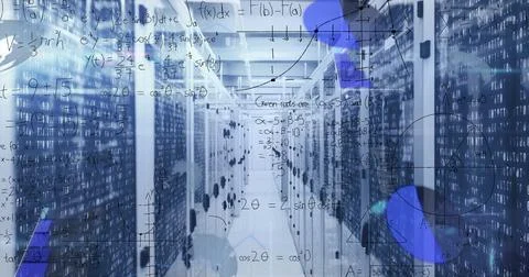 Showcasing central corridor running between server racks on raised floor tiles, Stock Photos