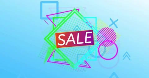 Showcasing central promo cluster glowing on blue gradient, with SALE label and Stock Illustration