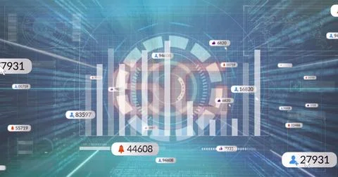 Showcasing circular gauge hovering over bar chart in dashboard, with user icons Stock Photos
