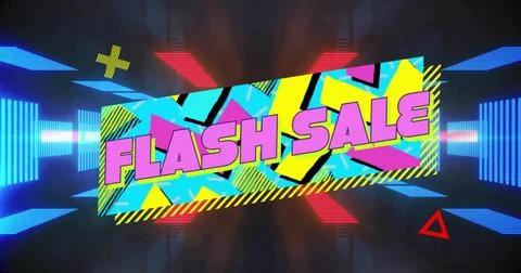 Showcasing colorful rectangular banner filling digital studio, with neon blue Stock Illustration