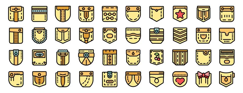 Showcasing a diverse array of pocket styles, highlighting different shapes, c Ilustración de archivo