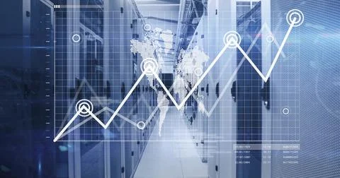 Showcasing long narrow data center corridor with server racks, LED lights and 스톡 일러스트