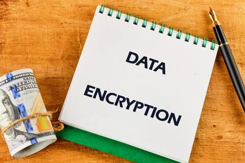 Showcasing a notepad with the words data encryption prominently displayed. A  Stock Photos