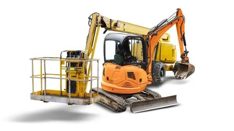 Showcasing a range of construction equipment available for rental, this highl Stockfoto's