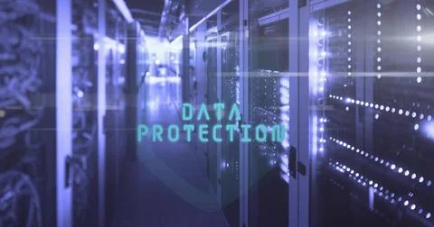 Showcasing server racks illuminating aisle with LED lights in data center, data Stock Illustration