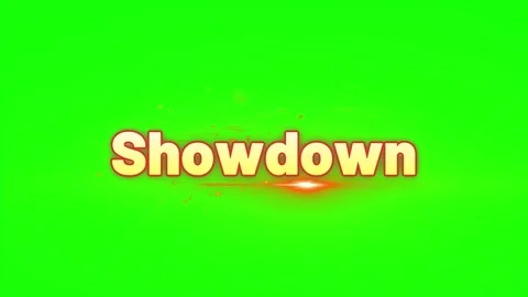 Showdown text animation with glowing light effects on a bright green screen Video stock 347341524