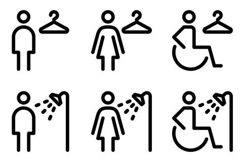 Shower and changing rooms line icon set Stock Illustration